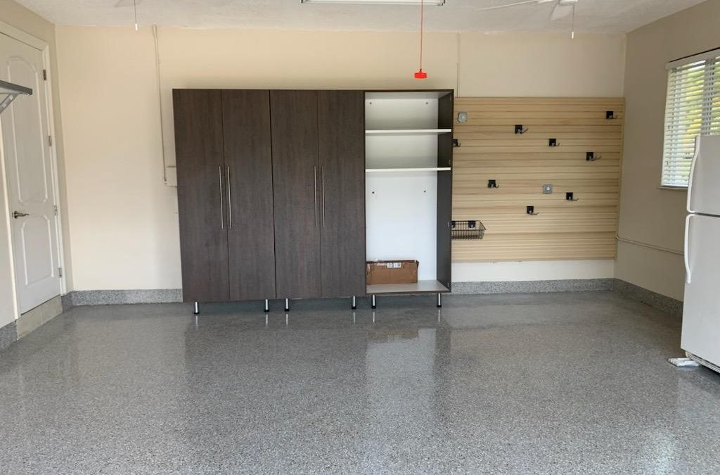 Cabinetry, PVC Slatwall, Floor Coating, and Monkey Bar Storage Installation (Miami, Florida)